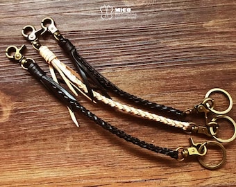 Handmade Leather Braided Chain Short Chain Thin (Diameter 5mm) for Wallet, Trucker leather Braided Chain, Badass rider style, Gift for Men