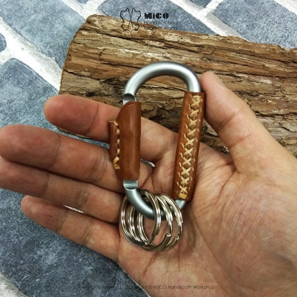 MICO Carabiner leather wrapped Key holder, key chain, key fob, karabiner Type B