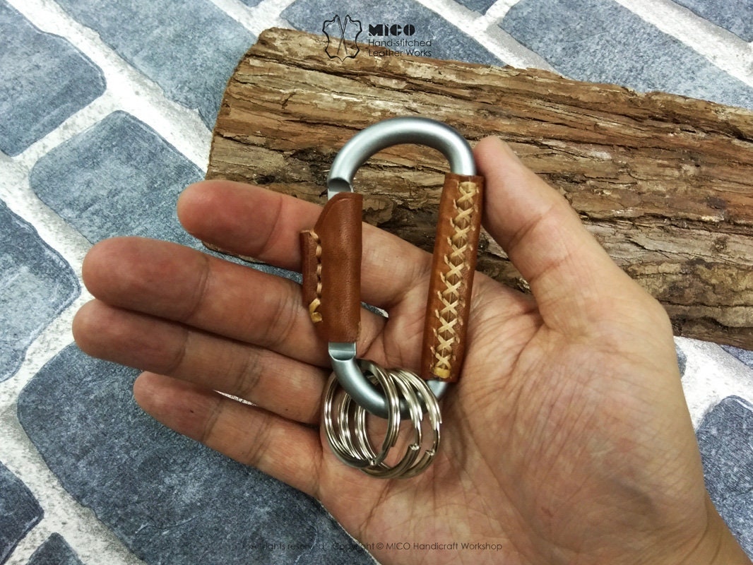 MICO Carabiner Leather Wrapped Key Holder Key Chain Key Fob