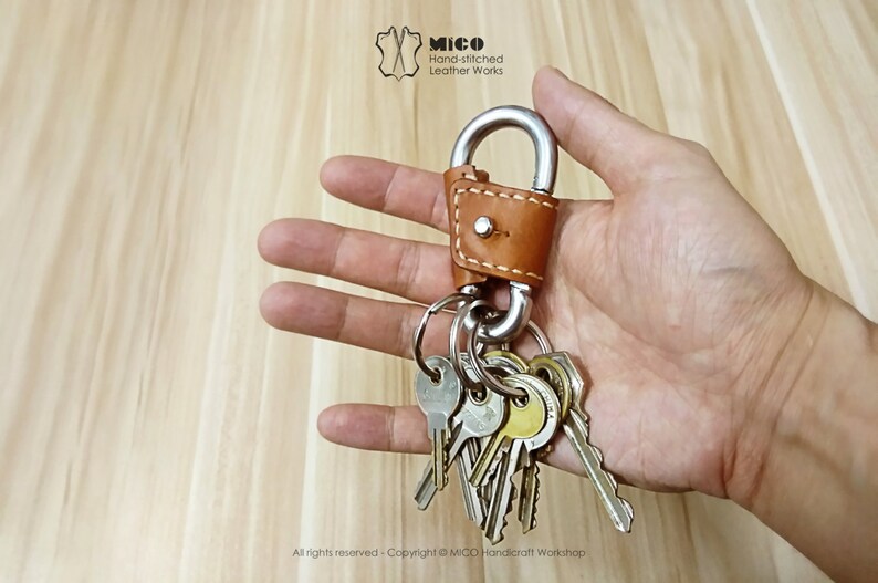 MICO Carabiner leather wrapped Key holder, key chain, key fob, karabiner, Stainless Steel Carabiner Fast Clasp Clip M8 8cm image 4