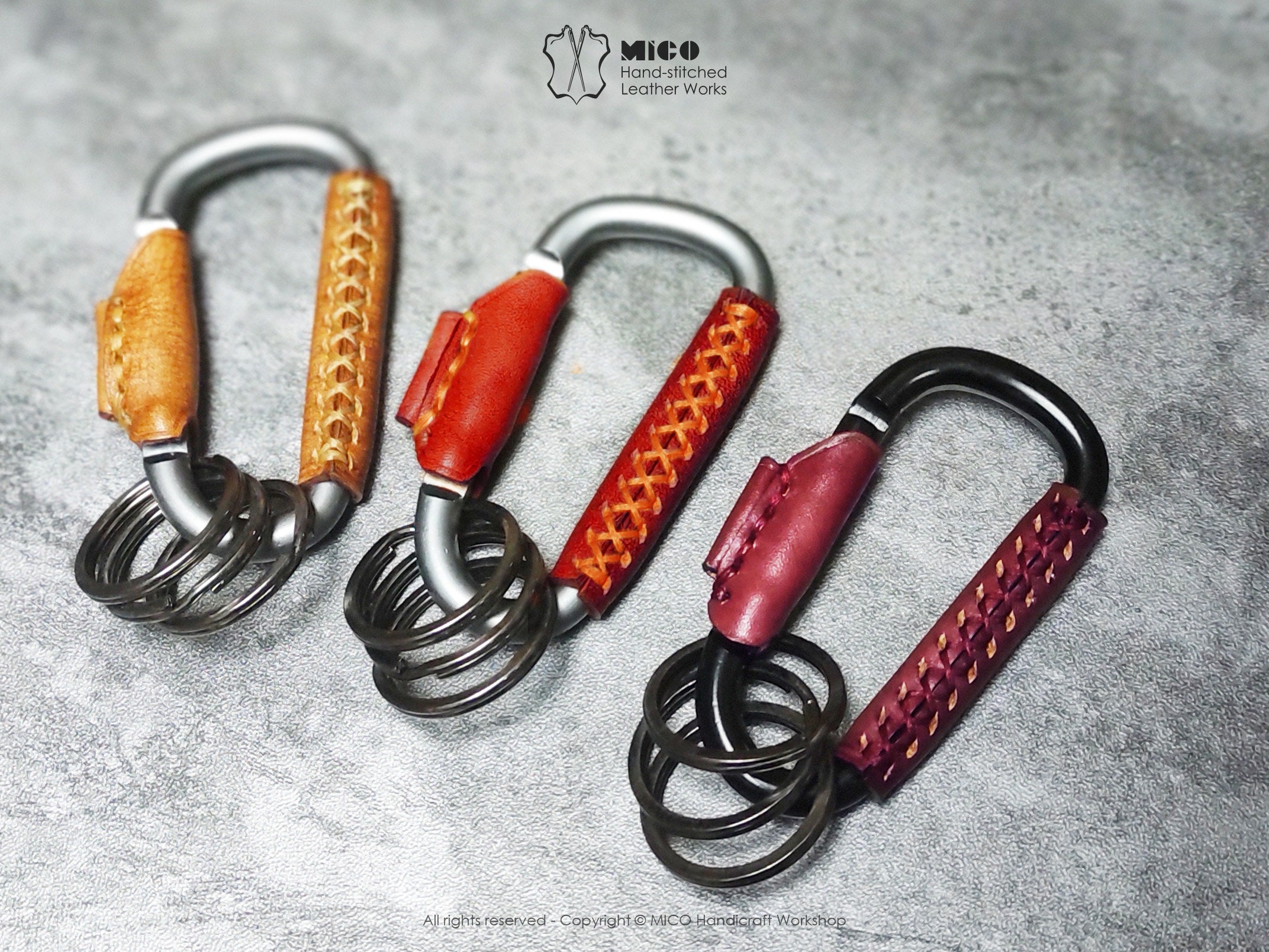MicoHandicraft Mico Carabiner Leather Wrapped Key Holder, Key Chain, Key Fob, Karabiner Type B