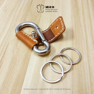 MICO Carabiner leather wrapped Key holder, key chain, key fob, karabiner, Stainless Steel Carabiner Fast Clasp Clip M8 8cm image 3