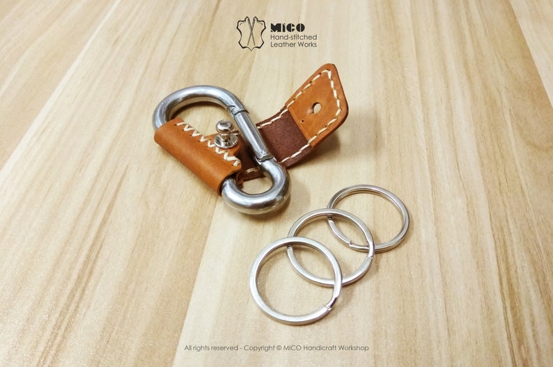 MICO Carabiner leather wrapped Key holder, key chain, key fob, karabiner, Stainless Steel Carabiner Fast Clasp Clip M8 8cm image 3