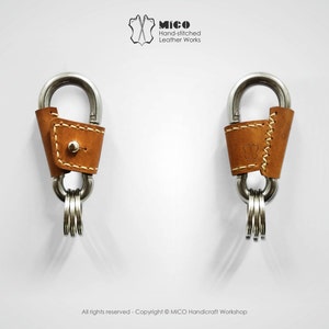 MICO Carabiner leather wrapped Key holder, key chain, key fob, karabiner, Stainless Steel Carabiner Fast Clasp Clip M8 8cm image 2