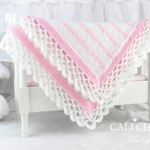 Knitting PATTERN 68 - Crystal Lace - Pink and White Knit Blanket- Instant Download PDF Pattern