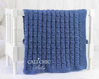 Beginner Knit Baby Blanket PATTERN, Baby Blanket Knitting Pattern Cali Denim #170, Easy Knitting Pattern, DIY Baby Blanket, Instant Download