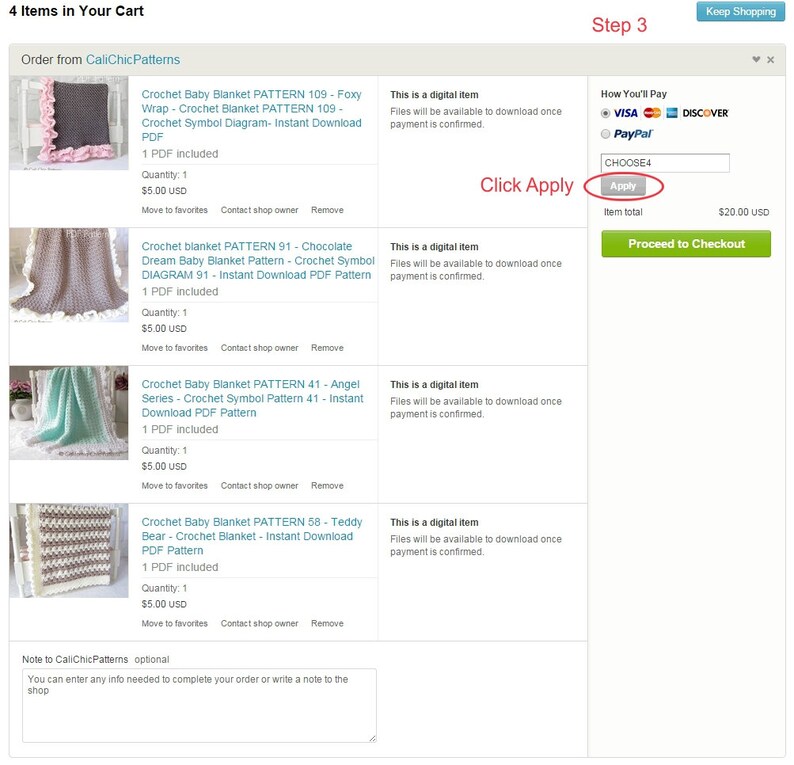 4 Pattern SET SALE Sale Coupon Code Pick Any Four 4 Etsy