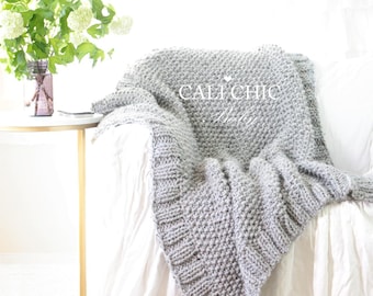 Chunky Knit Throw & Baby Blanket PATTERN, Easy Bulky Yarn (PDF Pattern)