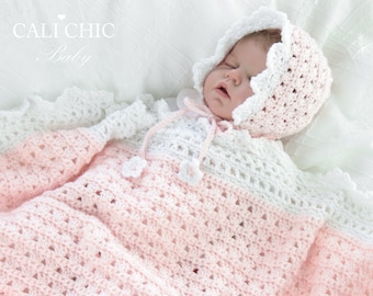 Baby PATTERN SET, Angel Baby Bonnet and Blanket 441 and 41, Crochet Baby Blanket & Bonnet Set, Angel Baby Hat and Baby Blanket PDF Downloads