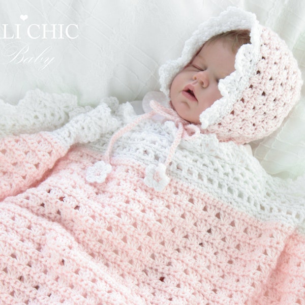 Baby PATTERN SET, Angel Baby Bonnet and Blanket 441 and 41, Crochet Baby Blanket & Bonnet Set, Angel Baby Hat and Baby Blanket PDF Downloads