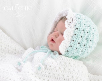 Baby Bonnet Pattern 441, Angel Crochet Bonnet Pattern, Crochet Baby Bonnet Hat Pattern 441, Instant DIY Baby Hat Pattern PDF Download