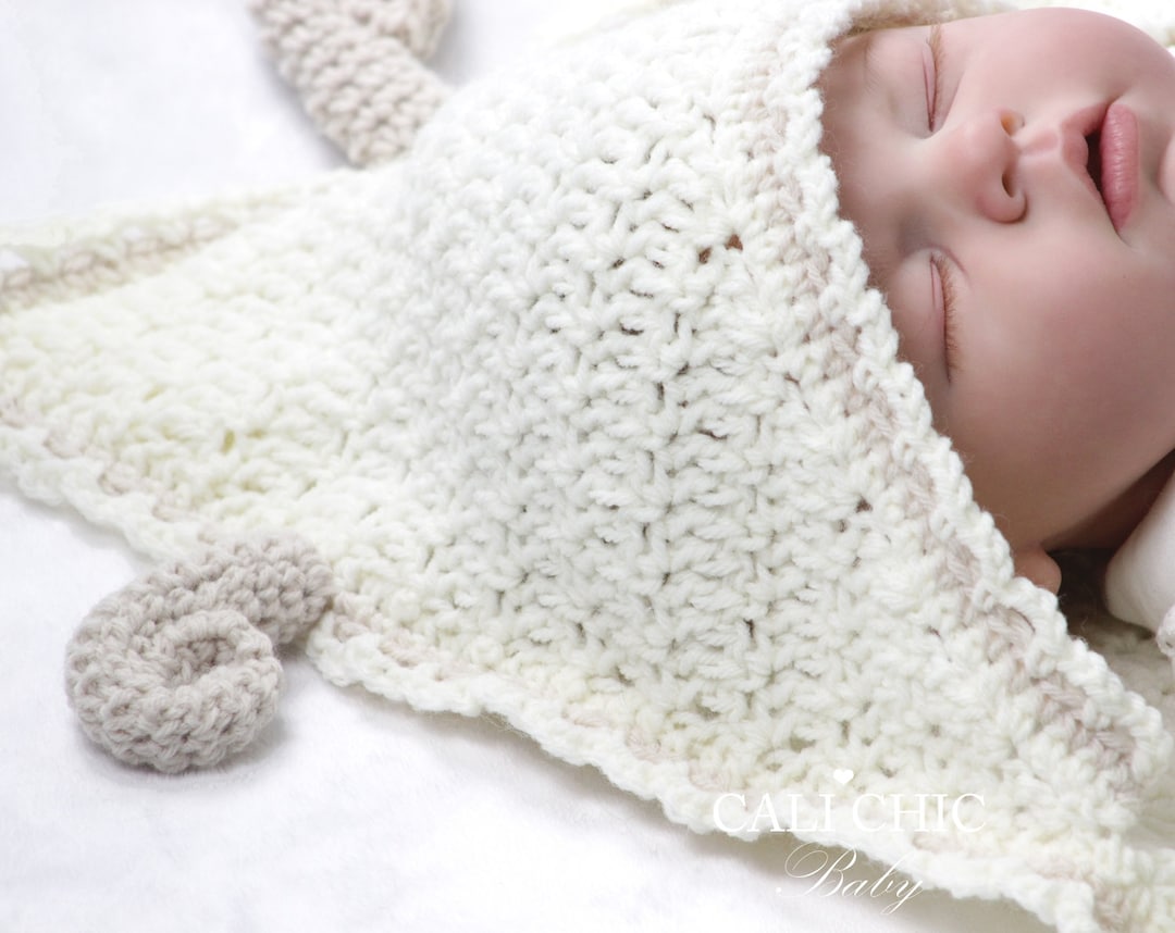 Hooded Baby Blanket Crochet Pattern, Little Lamb 155, Baby Blanket