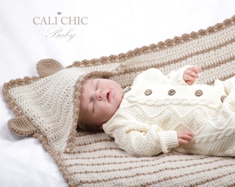 Crochet Hooded Baby Blanket Pattern, Little Bear 157, Baby Blanket Pattern, DIY Crochet Hooded Baby Blanket Instant PDF Pattern Download