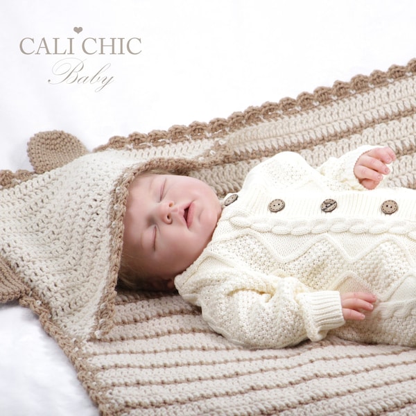 Crochet Hooded Baby Blanket Pattern, Little Bear 157, Baby Blanket Pattern, DIY Crochet Hooded Baby Blanket Instant PDF Pattern Download