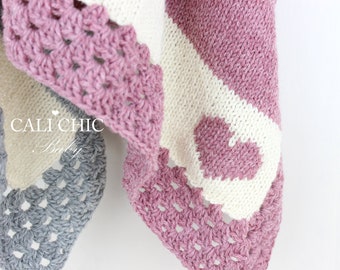 Blanket Knitting PATTERN, Heart Motif Knit Baby Blanket Pattern Cali Kids 27, DIY Baby Blanket Instant Download PDF Pattern