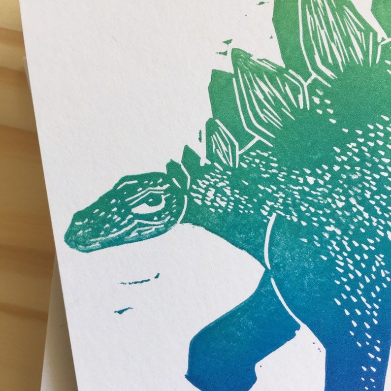 Hand printed Stegosaur greetings card image 4