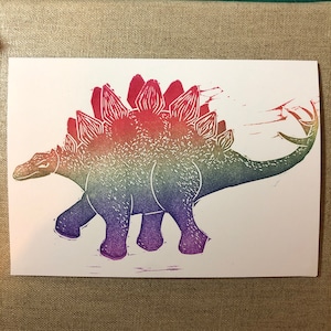 Hand printed Stegosaur greetings card image 1