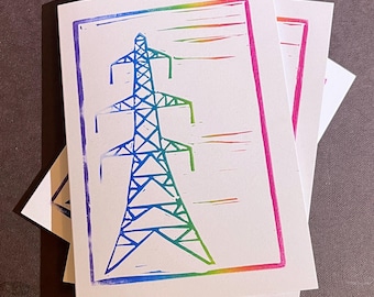 Tarjeta de felicitación Rainbow Pylon, impresa a mano