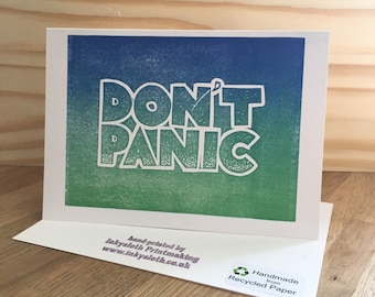 Don't Panic Hitchhikers' Guide linocut greetings card