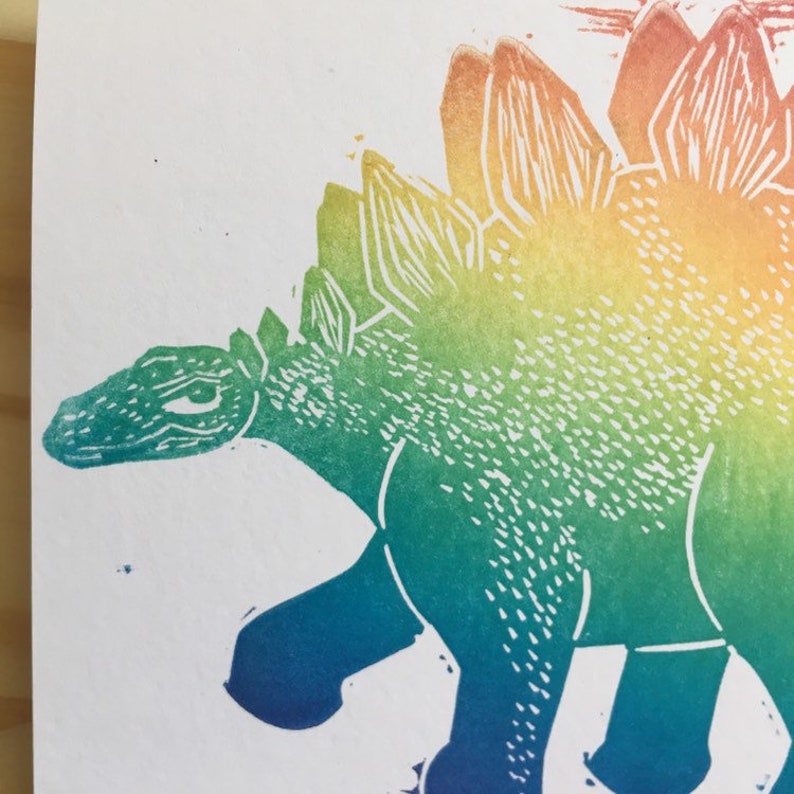 Hand printed Stegosaur greetings card image 3