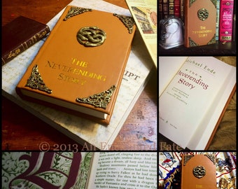 The Neverending Story by Michael Ende - Leather bound Book - Special Edition - Illustrated - Red and Green text