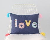 Love word cushion pillow cover - Romantic pillow - Blue and pink floral cotton