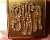 Ciner Gold Tone Mirrored Compact with Tiny Faux Pearl Monogram