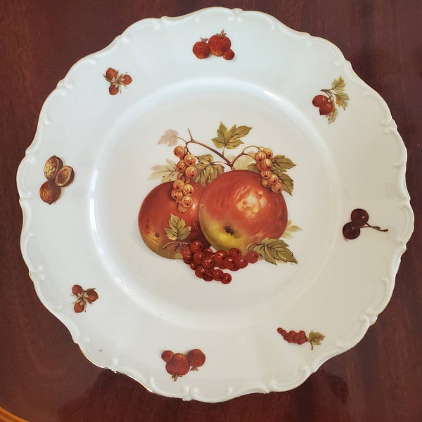 Vintage Bavarian Dinner Plate with Apples and Currants.  Seltmann Weiden 9 3/8 Inch Diameter.