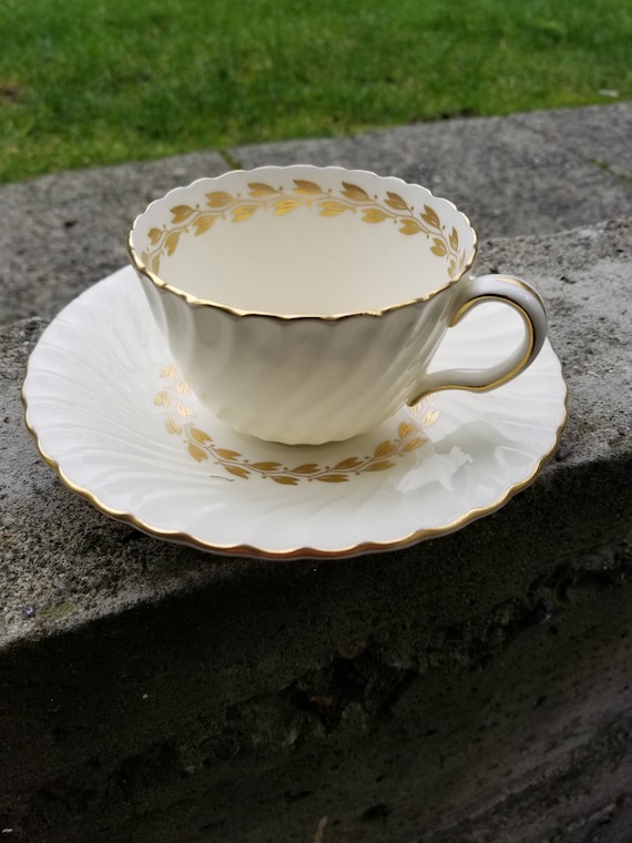 - 2 Minton China Cups and Saucers Cheviot Gold