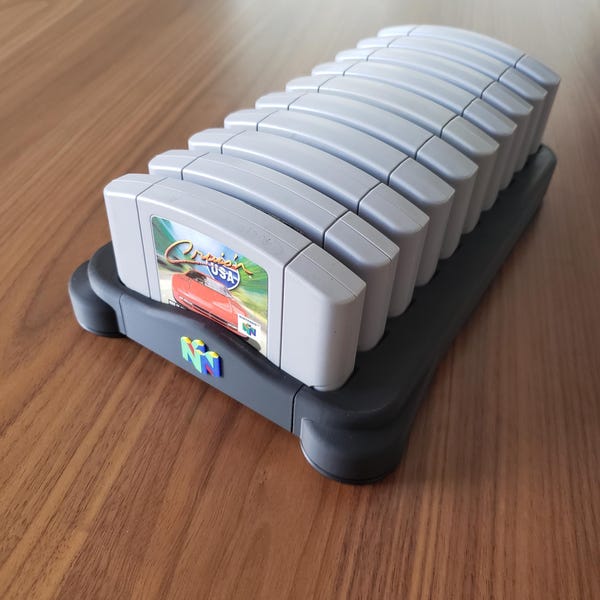 Nintendo 64 Game Cartridge Holder - N64 Themed 10 Cart Display Stand Storage - 3D Printed