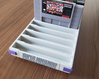 Super Nintendo Game Cartridge Storage - SNES Themed 10 Cart Tray Display Stand Holder