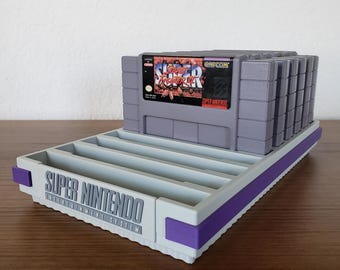 Super Nintendo Game Cartridge Holder - SNES 10 Cart Tray Display Stand Storage - 3D Printed