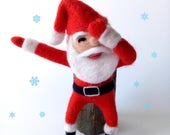 Dabbing Santa Claus. Christmas tree decoration. Woolen soft sculpture. Needle felted art doll. Handmade Christmas gift. Woolen organic toy.
