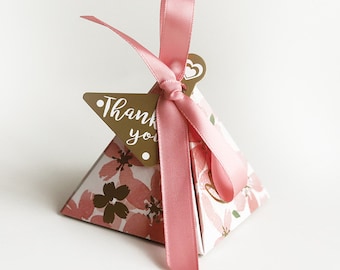 New Pink Cherry Blossom Sakura Boxes Wedding Party Bride Shower Baby Shower Candy Boxes Japanese style Pyramid Favor box 50pcs