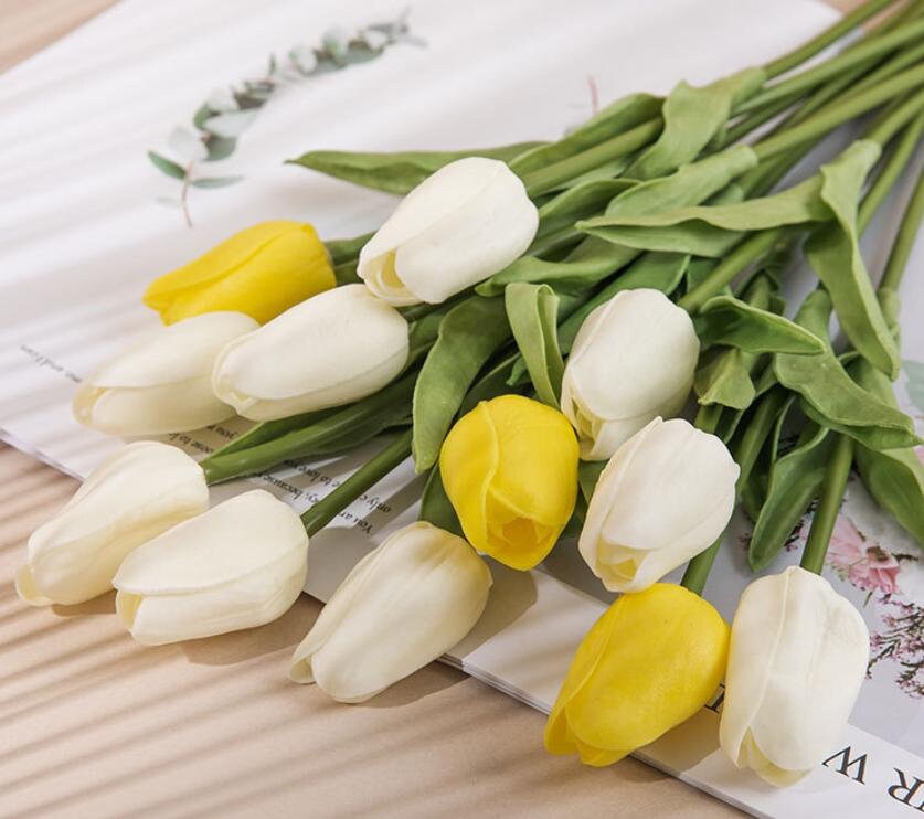 Tulipani artificiali rosa chiaro PU Fiori 20 Steli Real Touch Tulip Bouquet per damigelle da sposa Fiori per centrotavola da sposa CATA-YJW14 - Italia