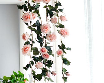 Veryhome 2Pcs 69 Heads 5.7FT Artificial Rose Vine Silk Fake Flowers Garland Plant Floral Ivy Decorations For Home Wedding Arrangement Party Garden Décor Pink
