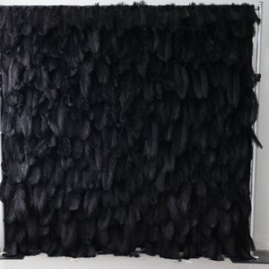 Recién llegado, pared de plumas negras para arreglo de boda, salón de aniversario, fotografía para fiesta, telón de fondo, tela enrollable, tela de cortina