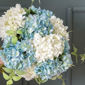 Hortensia artificiel bleu/ivoire de simulation pour bouquet de mariée, centres de table pour événement spécial, décoration d&#39;intérieur, fleurs