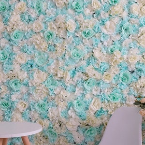 Mint Blue Wedding Floral Wall Artifical Simulation Silk Rose Hydrangea Flower Walls  Baby Shower Special Event Backdrop Decor Panels 40x60cm