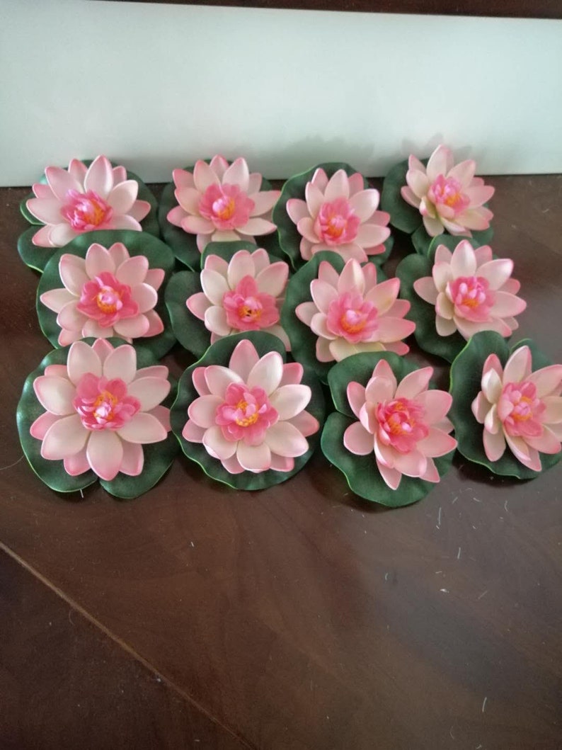 Pink 12 PCS Artificial PE Foam Lotus flowers Water Lily Etsy
