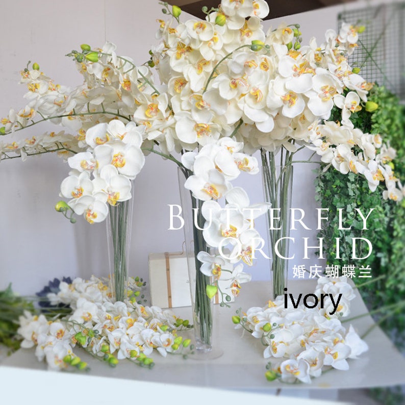 5 Stems Ivory Wedding Artificial Simulation Silk Orchids Wedding Customized Butterfly Orchid Phalaenopsis For Party Center Table Flower image 1