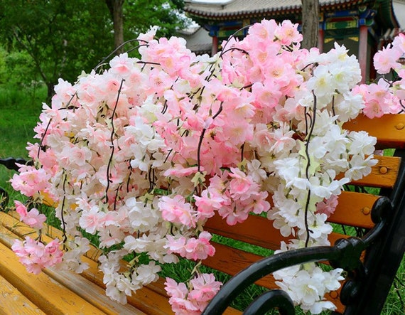 Bianco rosa champagne appeso fiori di ciliegio ramo di fiori artificiali decorazione della casa materiali floreali per matrimoni A1268  15