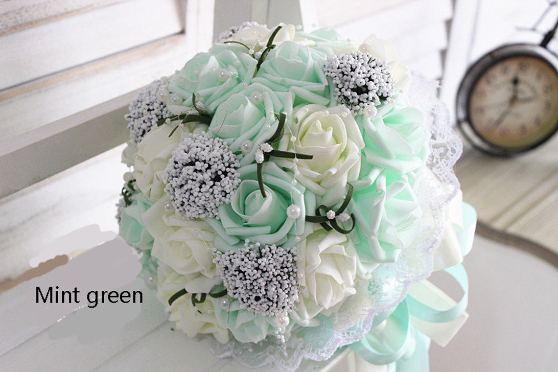 Baby Blue Wedding Bouquet PE Flowers Bridal Bouquet Wedding Etsy