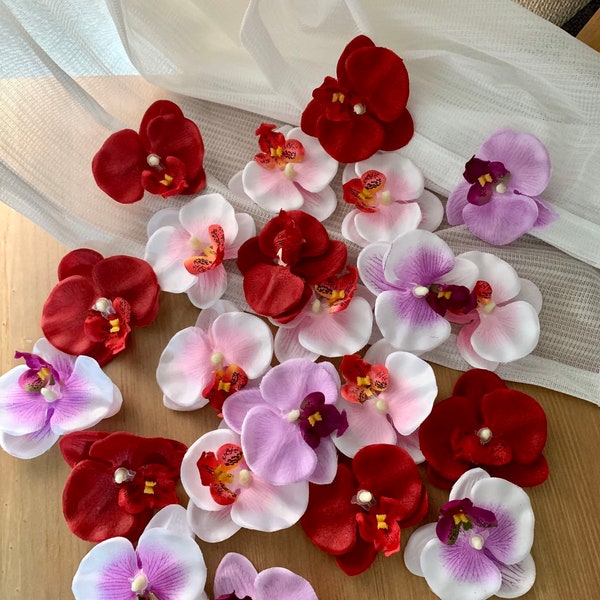 Orchidées rayonnantes en soie Phalaenopsis, Simulation artificielle d'orchidées en tissu, pinces à cheveux, artisanat DIY, 7cm/50 têtes