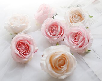 Wholesale 50 Heads Artificial Simulation Silk Rose Flower Head Diam.9cm/3.54"  DIY Wedding Wall Decoration Flowers