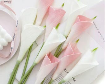 Real Touch Calla Lily Stem, Faux White Pink Calla Lily, Artificial Wedding Flower, Bridal Bouquet, Table Centerpiece, Home Decor