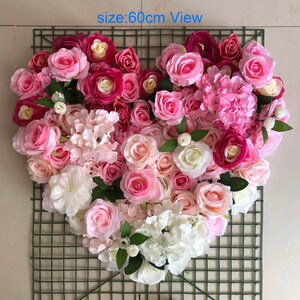 60cm Heart Fake Floral Wall Backdrop Panel for Wedding Arrangement Bridal Shower Event Salon Party Photography Accept Customize Colours
