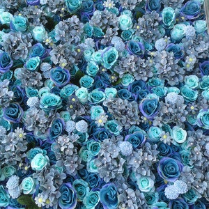 Aqua Blue Tiff Blue Fake Flower Wall for Wedding Photography Backdrop Simulation Rose for Special Event Party Decor Panel 15.75x23.62inch