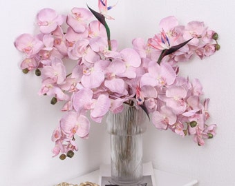 Fiori Orchidea Farfalla Artificiali – 4 Steli 89 Cm Con Foglie – Piante In Lattice Per Decorazione Casa (Viola Chiaro) - 3
