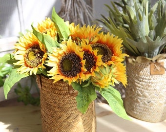 1 Bunch 7 Heads Sunflower Artificial Simulation Flower  For Bridal Bouquet Wedding Table Centerpieces Home Window Decoration Flower